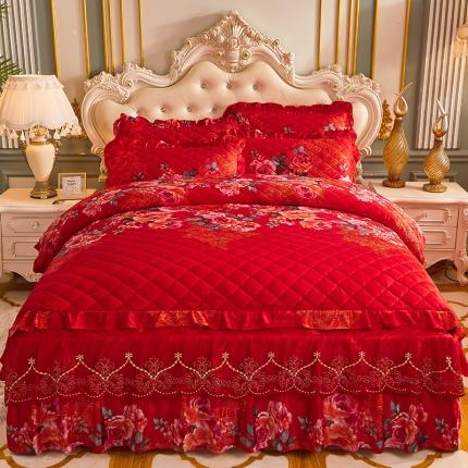 91家纺网 家纺一手货源 找家纺 （总）宜凡家纺 2021新款水晶绒夹棉绗缝被套床裙四件套