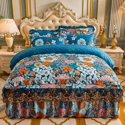 91家纺网 家纺一手货源 找家纺 （总）宜凡家纺 2021新款水晶绒夹棉绗缝被套床裙四件套