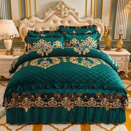 91家纺网 家纺一手货源 找家纺 （总）宜凡家纺 2021新款水晶绒夹棉绗缝被套床裙四件套