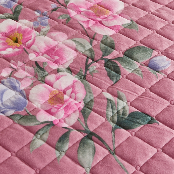 91家纺网 家纺一手货源 找家纺 宜凡家纺 2021新款水晶绒夹棉绗缝被套四件套 姹紫嫣红