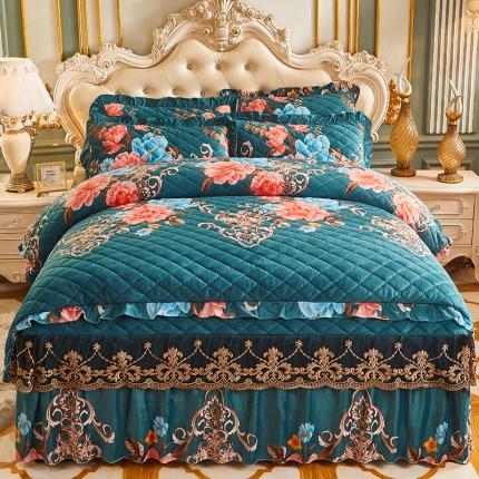 宜凡家纺 2021新款水晶绒夹棉绗缝被套四件套 芬芳