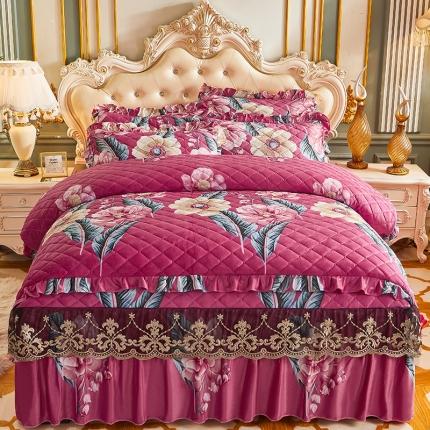 宜凡家纺 2021新款水晶绒夹棉绗缝被套四件套 花花世界