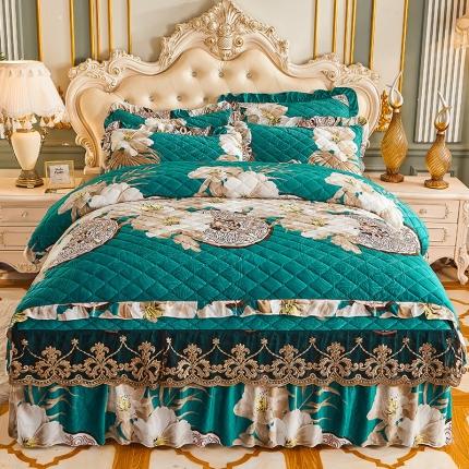 宜凡家纺 2021新款水晶绒夹棉绗缝被套四件套 镜花缘