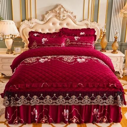 宜凡家纺 2021新款水晶绒夹棉绗缝被套四件套 绝代佳人