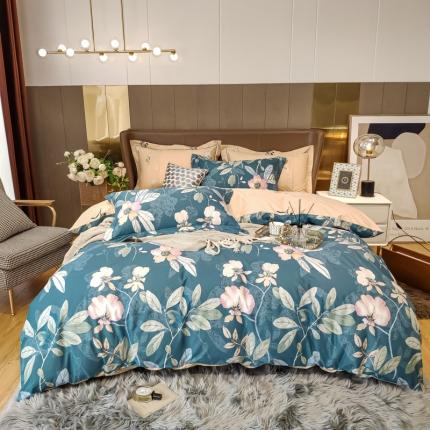 91家纺网 家纺一手货源 找家纺 由丽 新款精疏臻棉喷气全棉四件套“ 被套放预缩” 月韵绿