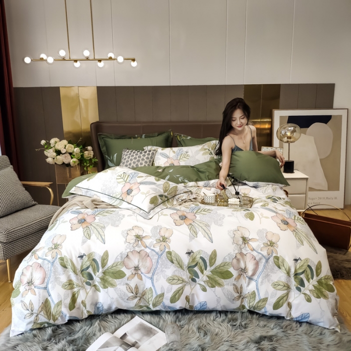 91家纺网 家纺一手货源 找家纺 由丽 新款精疏臻棉喷气全棉四件套“ 被套放预缩月韵白