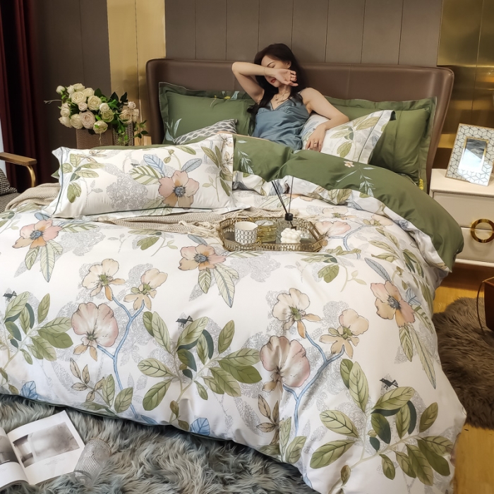 91家纺网 家纺一手货源 找家纺 由丽 新款精疏臻棉喷气全棉四件套“ 被套放预缩月韵白