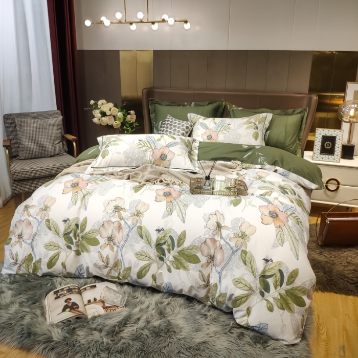 91家纺网 家纺一手货源 找家纺 由丽 新款精疏臻棉喷气全棉四件套“ 被套放预缩月韵白