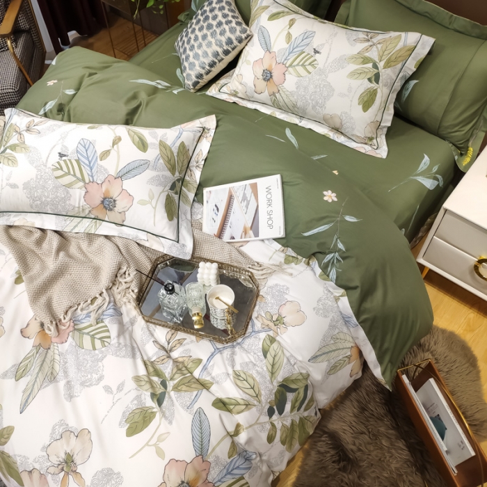 91家纺网 家纺一手货源 找家纺 由丽 新款精疏臻棉喷气全棉四件套“ 被套放预缩月韵白
