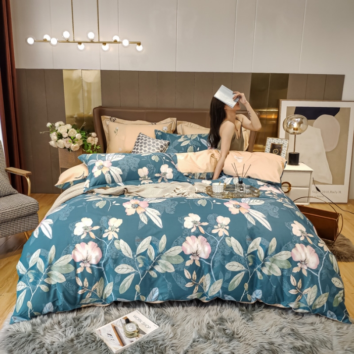 91家纺网 家纺一手货源 找家纺 由丽 新款精疏臻棉喷气全棉四件套“ 被套放预缩” 月韵绿