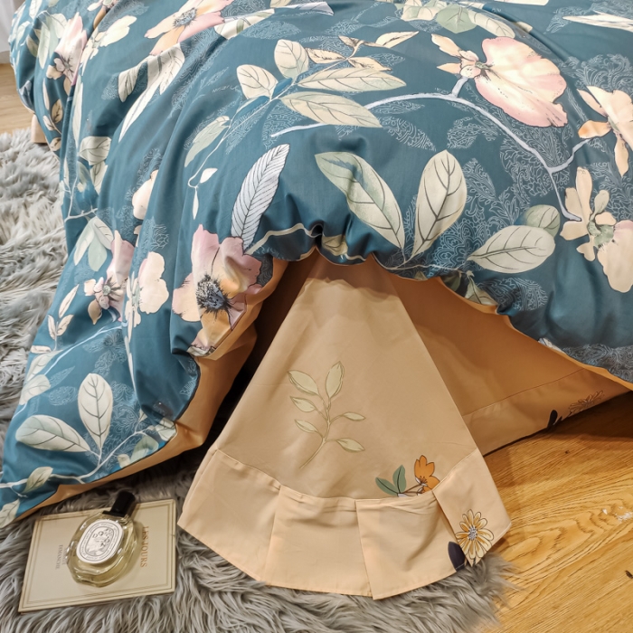 91家纺网 家纺一手货源 找家纺 由丽 新款精疏臻棉喷气全棉四件套“ 被套放预缩” 月韵绿