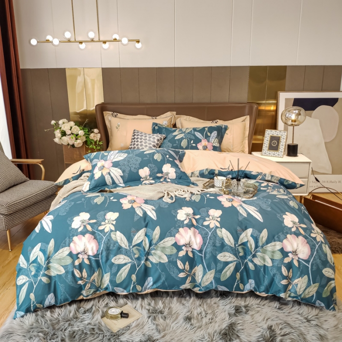 91家纺网 家纺一手货源 找家纺 由丽 新款精疏臻棉喷气全棉四件套“ 被套放预缩” 月韵绿