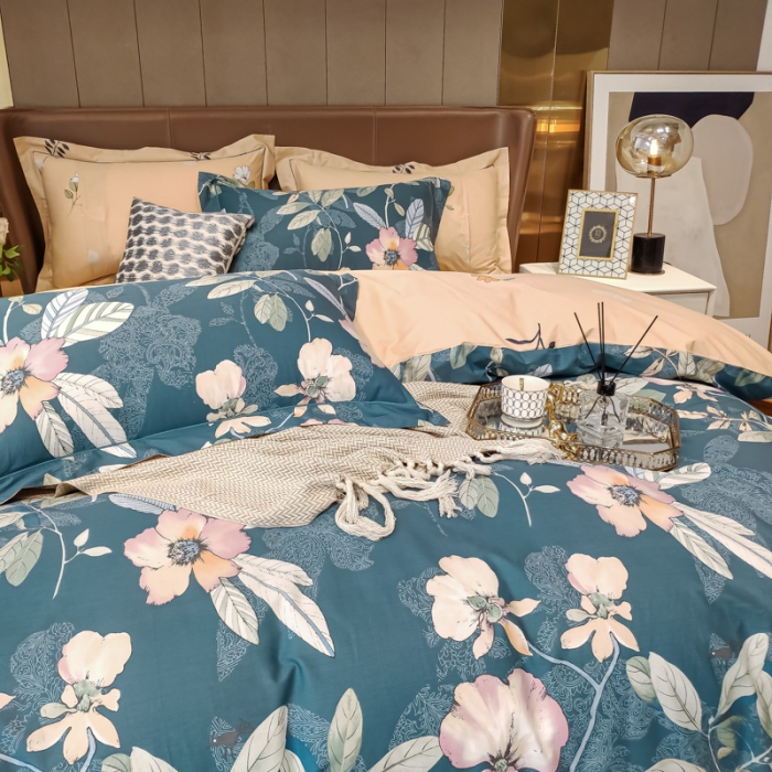 91家纺网 家纺一手货源 找家纺 由丽 新款精疏臻棉喷气全棉四件套“ 被套放预缩” 月韵绿