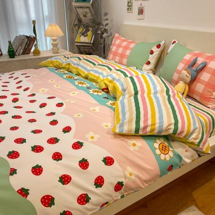 琪格格 2022新款全棉加厚磨毛四件套 草莓派对