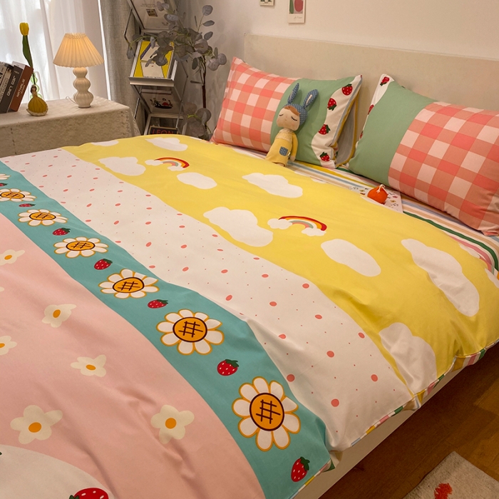 91家纺网 家纺一手货源 找家纺 琪格格 2022新款全棉加厚磨毛四件套 草莓派对