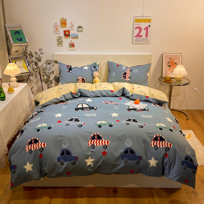 91家纺网 家纺一手货源 找家纺 琪格格 2022新款全棉加厚磨毛四件套 汽车总动员