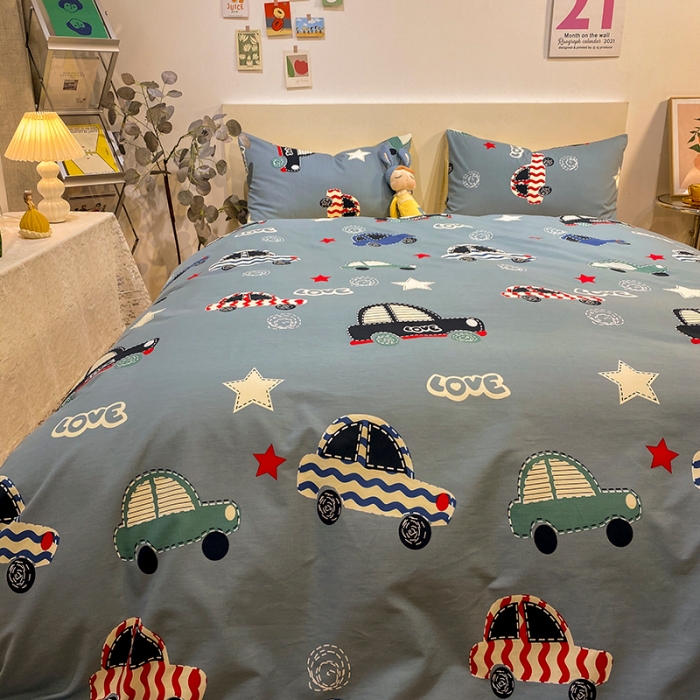 91家纺网 家纺一手货源 找家纺 琪格格 2022新款全棉加厚磨毛四件套 汽车总动员