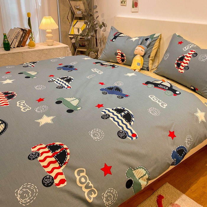 91家纺网 家纺一手货源 找家纺 琪格格 2022新款全棉加厚磨毛四件套 汽车总动员