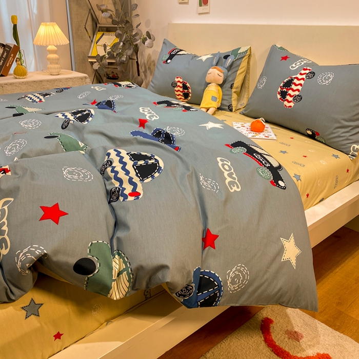 91家纺网 家纺一手货源 找家纺 琪格格 2022新款全棉加厚磨毛四件套 汽车总动员