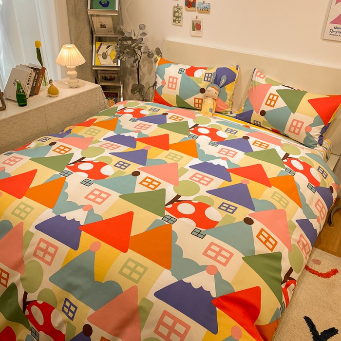 91家纺网 家纺一手货源 找家纺 琪格格 2022新款全棉加厚磨毛四件套 铅笔屋