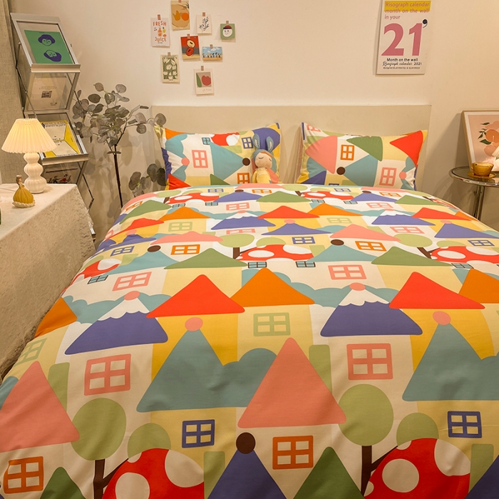 91家纺网 家纺一手货源 找家纺 琪格格 2022新款全棉加厚磨毛四件套 铅笔屋