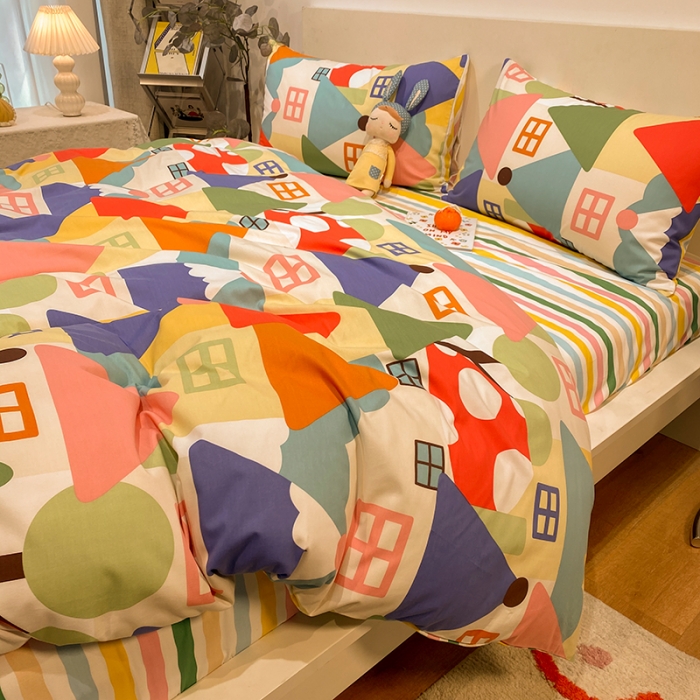 91家纺网 家纺一手货源 找家纺 琪格格 2022新款全棉加厚磨毛四件套 铅笔屋