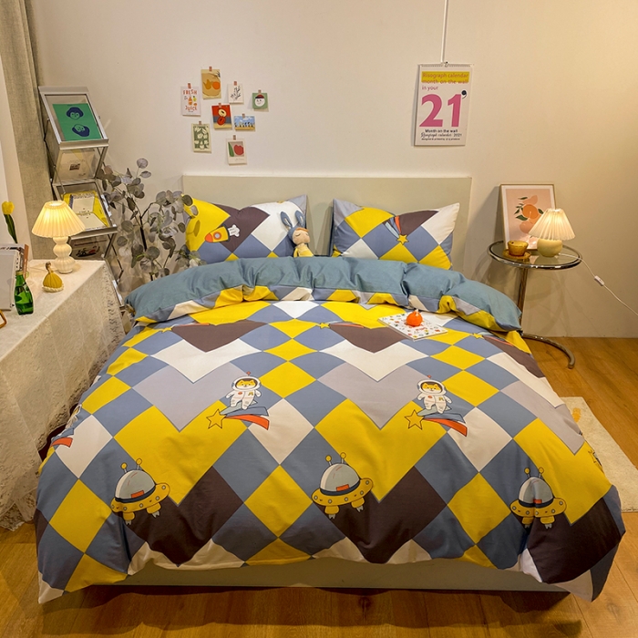 91家纺网 家纺一手货源 找家纺 琪格格 2022新款全棉加厚磨毛四件套 太空遨游