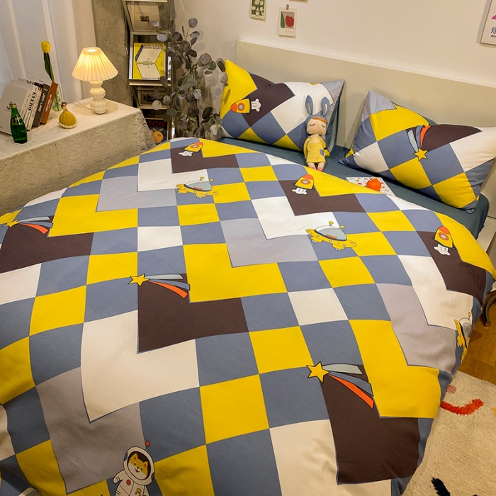 91家纺网 家纺一手货源 找家纺 琪格格 2022新款全棉加厚磨毛四件套 太空遨游