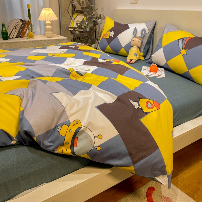 91家纺网 家纺一手货源 找家纺 琪格格 2022新款全棉加厚磨毛四件套 太空遨游