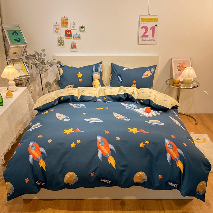 91家纺网 家纺一手货源 找家纺 琪格格 2022新款全棉加厚磨毛四件套 星际旅行