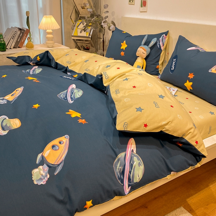 91家纺网 家纺一手货源 找家纺 琪格格 2022新款全棉加厚磨毛四件套 星际旅行