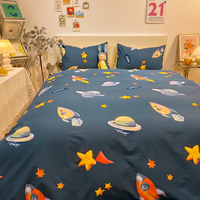 91家纺网 家纺一手货源 找家纺 琪格格 2022新款全棉加厚磨毛四件套 星际旅行