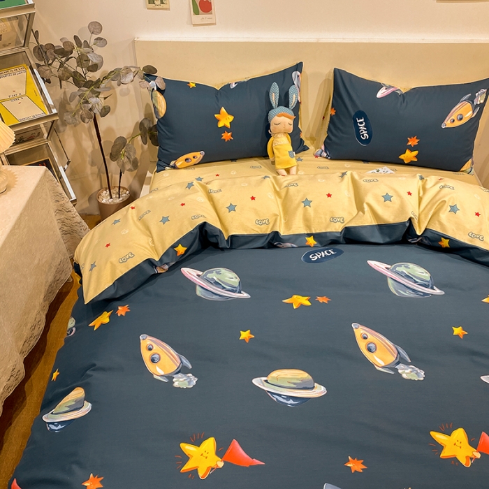 91家纺网 家纺一手货源 找家纺 琪格格 2022新款全棉加厚磨毛四件套 星际旅行