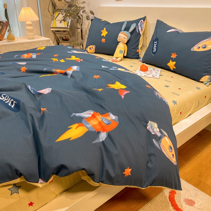 91家纺网 家纺一手货源 找家纺 琪格格 2022新款全棉加厚磨毛四件套 星际旅行