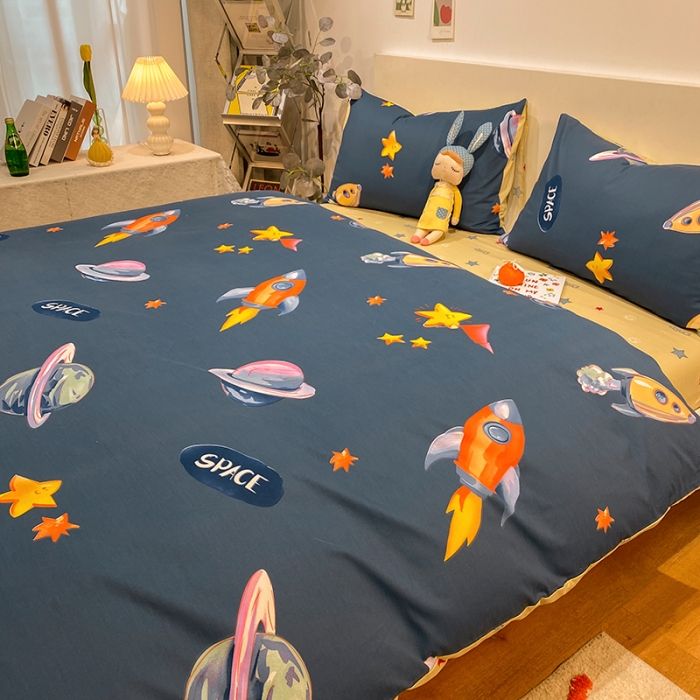 91家纺网 家纺一手货源 找家纺 琪格格 2022新款全棉加厚磨毛四件套 星际旅行