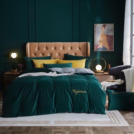 91家纺网 家纺一手货源 找家纺 玖玖爱 2020新款提花绒四件套 墨绿