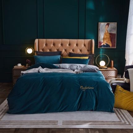 91家纺网 家纺一手货源 找家纺 玖玖爱 2020新款提花绒四件套 水绿