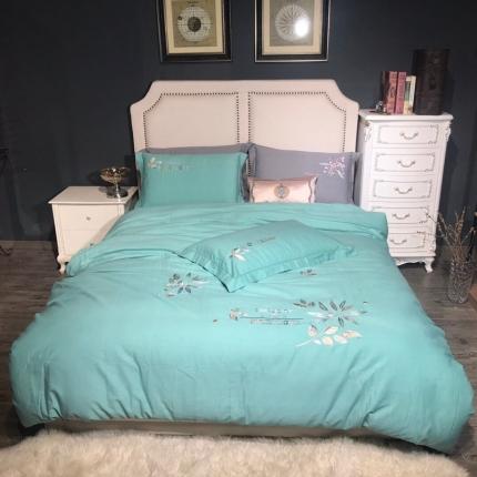 91家纺网 家纺一手货源 找家纺 玖玖爱 2020新款全棉生态磨毛刺绣四件套 水绿