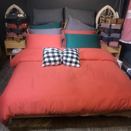 91家纺网 家纺一手货源 找家纺 玖玖爱 2020新款贡缎磨毛四件套 红灰