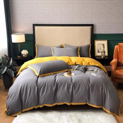 91家纺网 家纺一手货源 找家纺 玖玖爱 2020新款贡缎磨毛四件套 灰黄