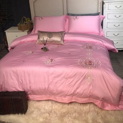 91家纺网 家纺一手货源 找家纺 玖玖爱 2020新款100支提加印绣花系四件套 密西西里粉色