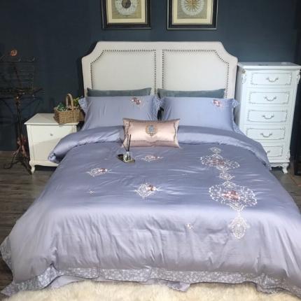 91家纺网 家纺一手货源 找家纺 玖玖爱 2020新款100支提加印绣花系四件套 密西西里深紫