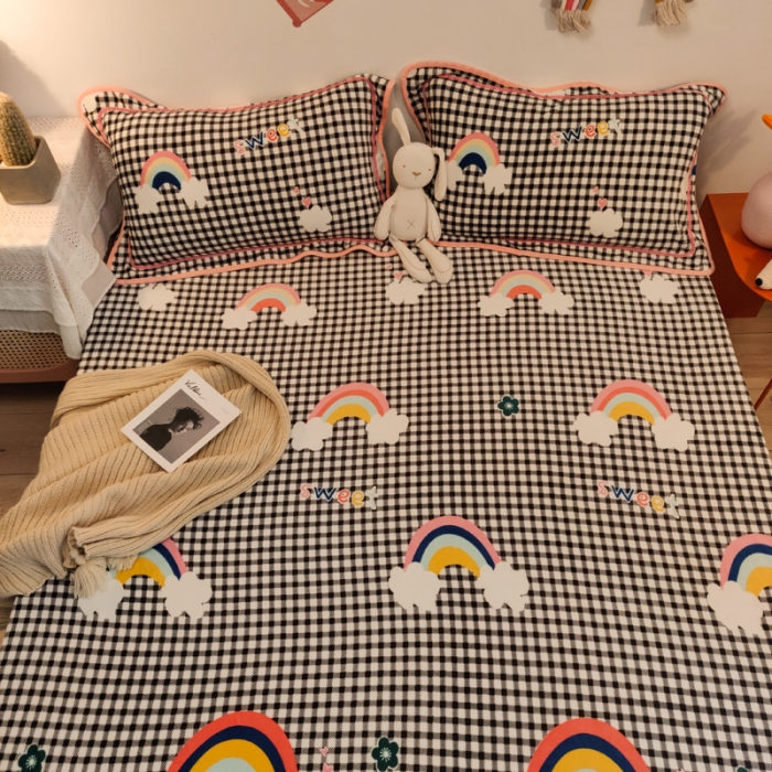 91家纺网 家纺一手货源 找家纺 琪格格 2020新款工艺款牛奶绒单品床单 格子彩虹