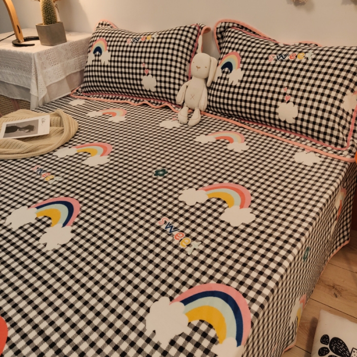 91家纺网 家纺一手货源 找家纺 琪格格 2020新款工艺款牛奶绒单品床单 格子彩虹