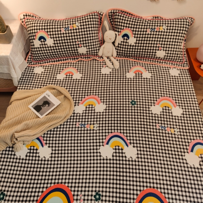 91家纺网 家纺一手货源 找家纺 琪格格 2020新款工艺款牛奶绒单品床单 格子彩虹