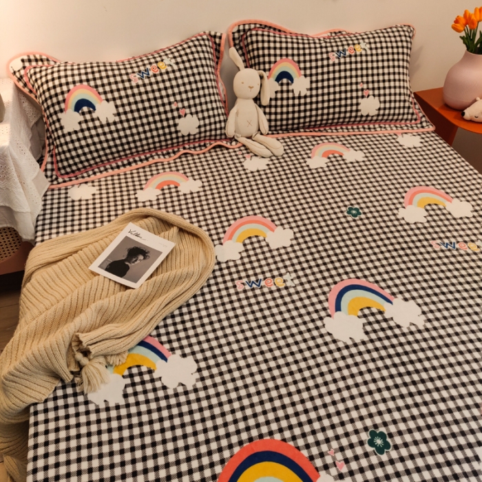 91家纺网 家纺一手货源 找家纺 琪格格 2020新款工艺款牛奶绒单品床单 格子彩虹