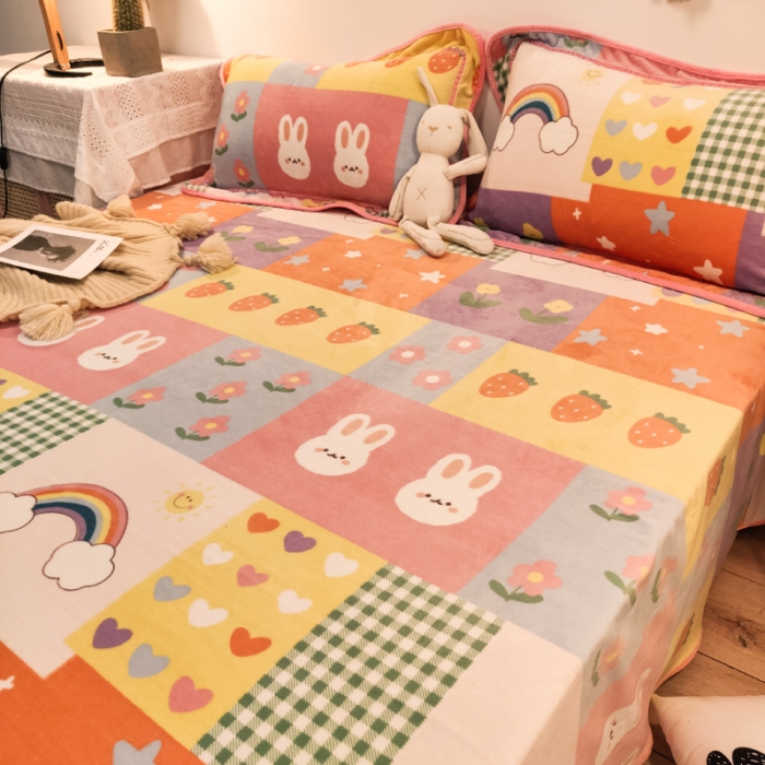 91家纺网 家纺一手货源 找家纺 琪格格 2020新款工艺款牛奶绒单品床单 彩虹梦