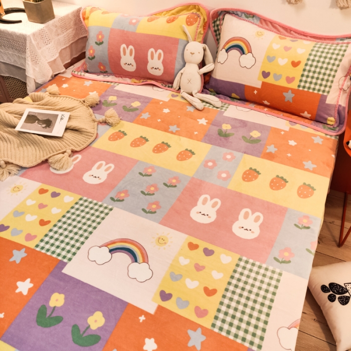 91家纺网 家纺一手货源 找家纺 琪格格 2020新款工艺款牛奶绒单品床单 彩虹梦