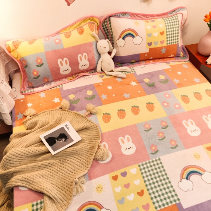 91家纺网 家纺一手货源 找家纺 琪格格 2020新款工艺款牛奶绒单品床单 彩虹梦