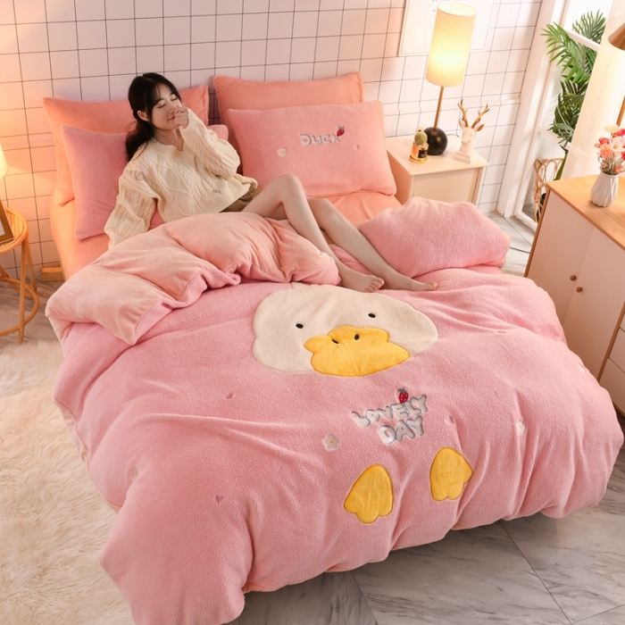 91家纺网 家纺一手货源 找家纺 （总）朗莎家纺 2020新款羊羔绒法兰绒四件套